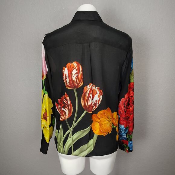 Alice + Olivia Willa Silk Le Parisien Floral Placket Top Blouse  Medium FLAW - Picture 4 of 16